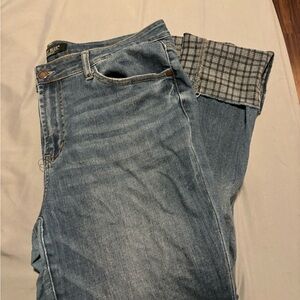 Women’s Blue Jeans with Plaid Lining